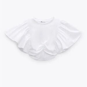 Zara White Ruffle Flutter Sleeve Crop Top